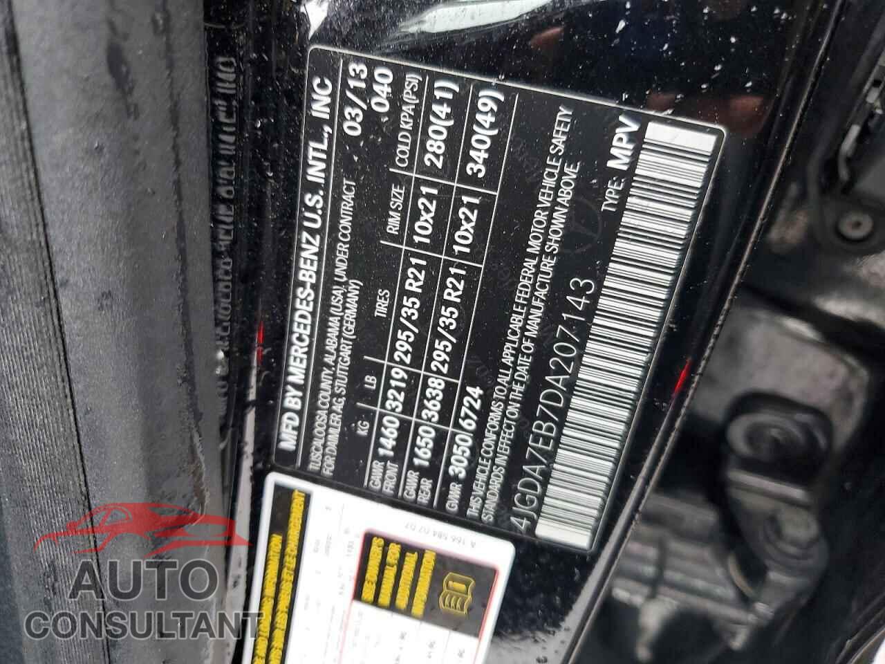 MERCEDES-BENZ M-CLASS 2013 - 4JGDA7EB7DA207143