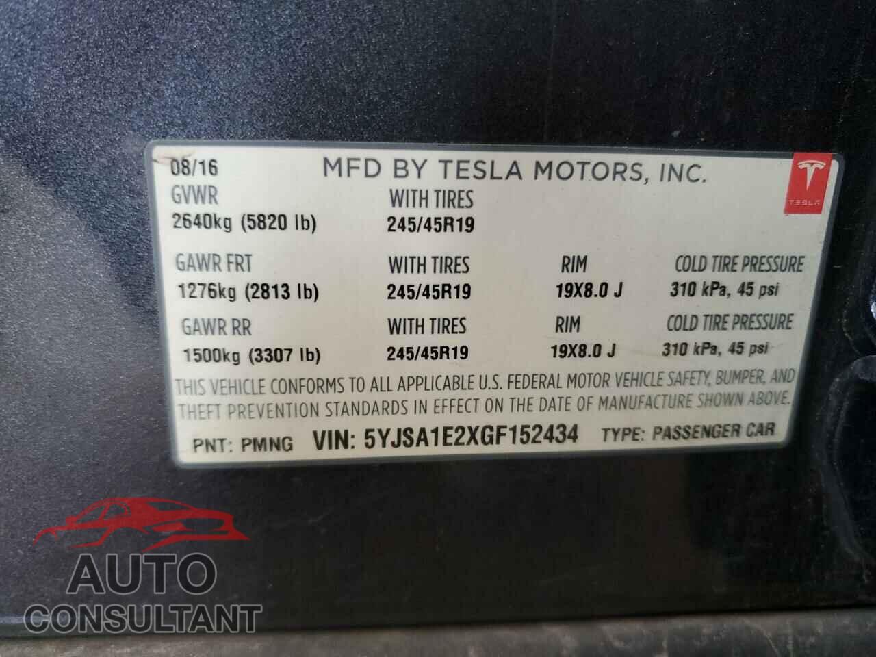 TESLA MODEL S 2016 - 5YJSA1E2XGF152434