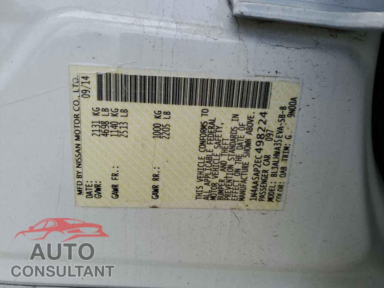 NISSAN MAXIMA 2014 - 1N4AA5AP2EC498224