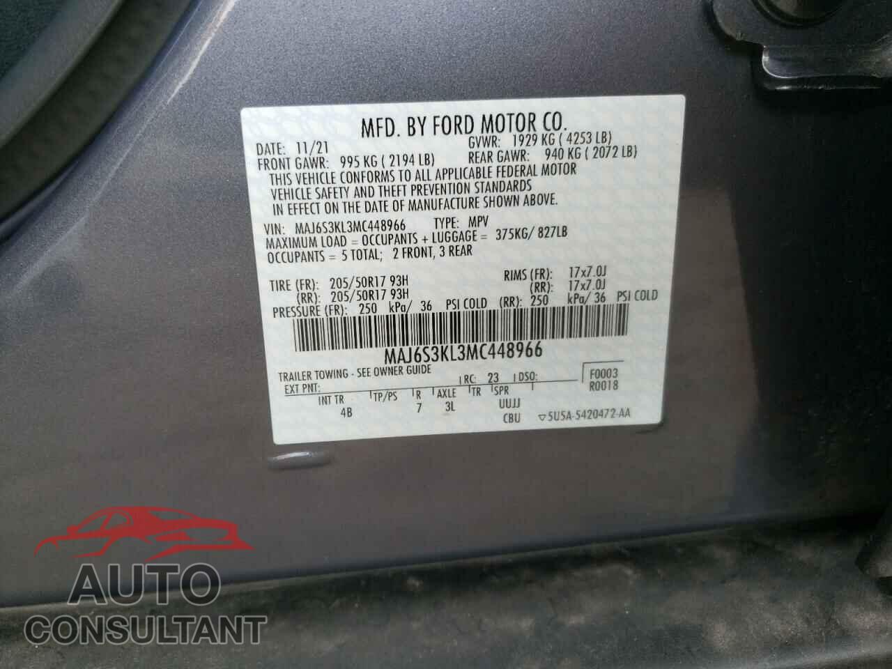 FORD ECOSPORT 2021 - MAJ6S3KL3MC448966