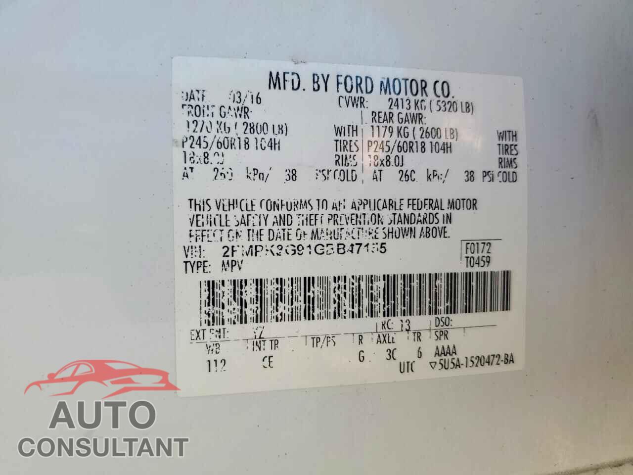 FORD EDGE 2016 - 2FMPK3G91GBB47155