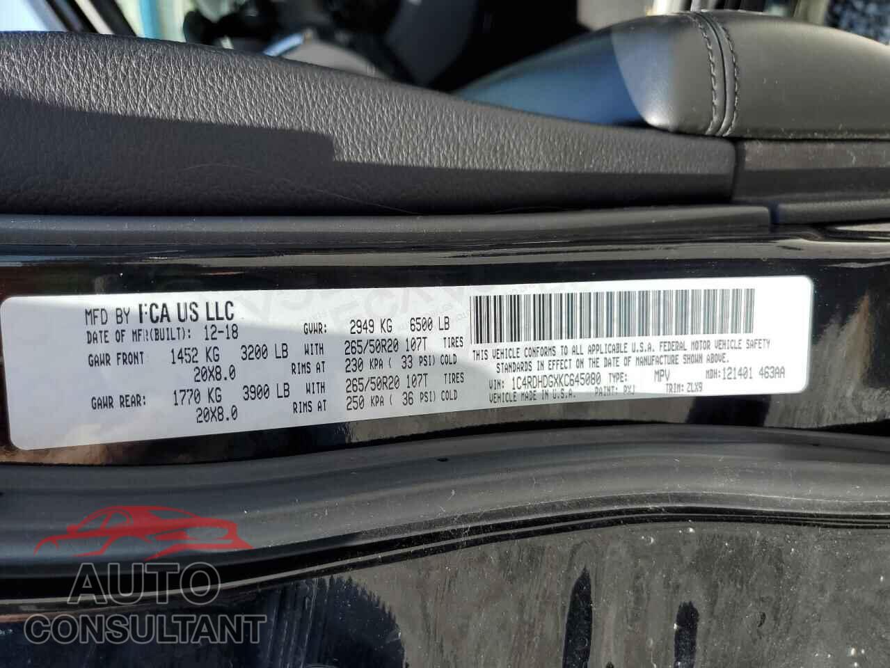 DODGE DURANGO 2019 - 1C4RDHDGXKC645080