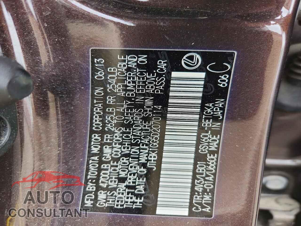 LEXUS ES350 2013 - JTHBK1GG5D2070114