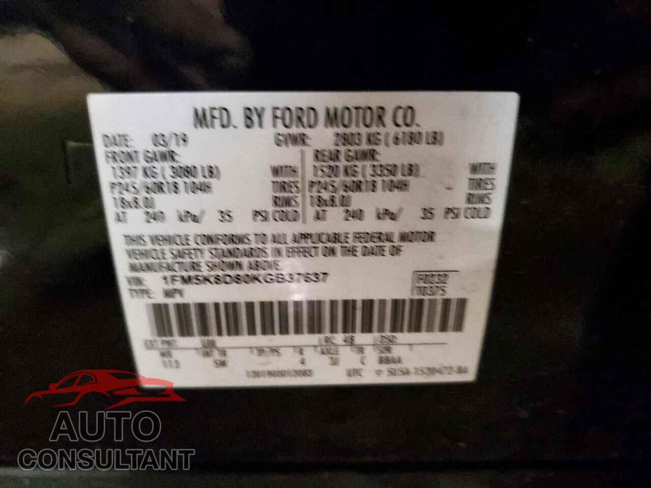 FORD EXPLORER 2019 - 1FM5K8D80KGB37637