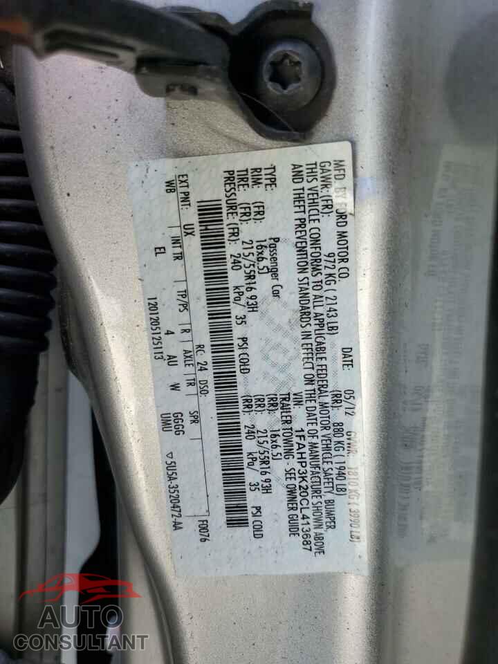 FORD FOCUS 2012 - 1FAHP3K20CL413687