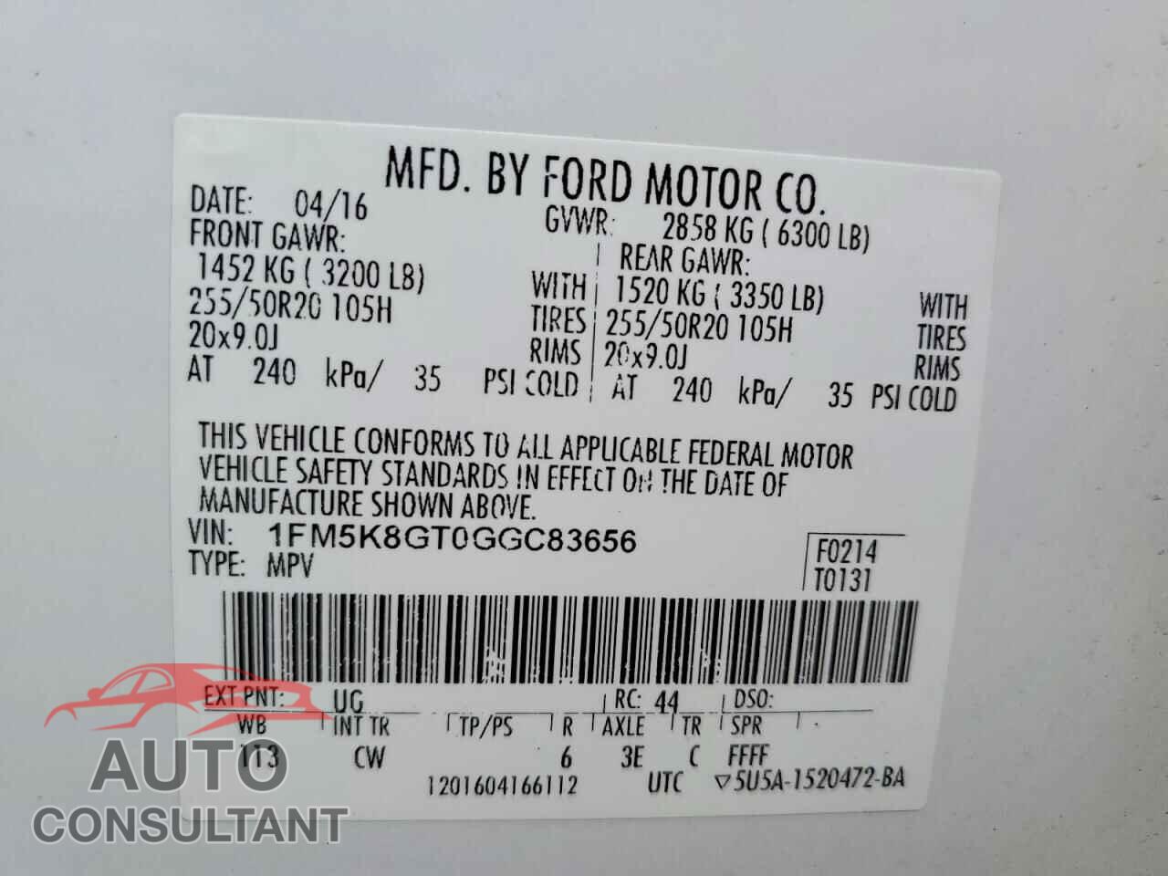 FORD EXPLORER 2016 - 1FM5K8GT0GGC83656