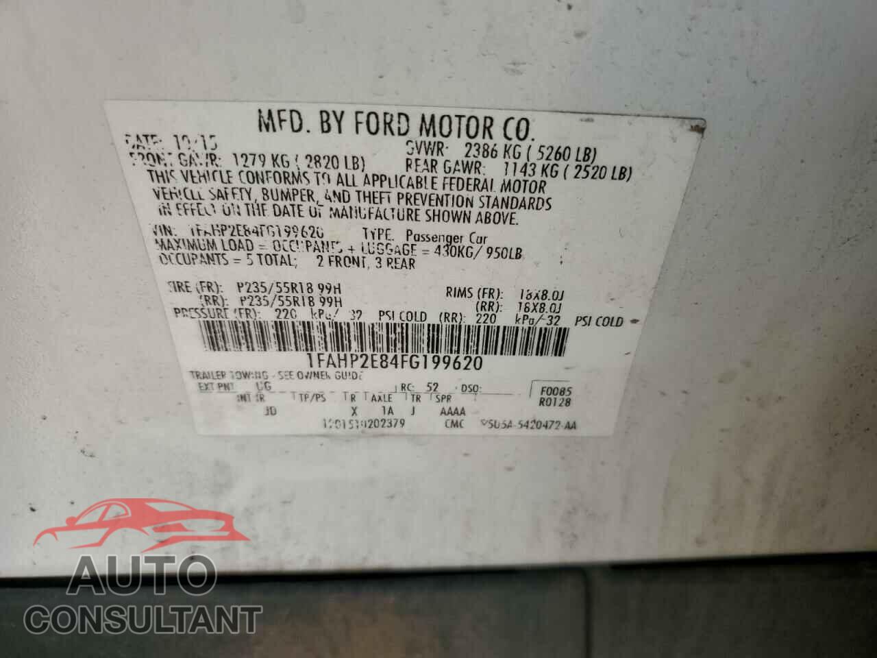 FORD TAURUS 2015 - 1FAHP2E84FG199620