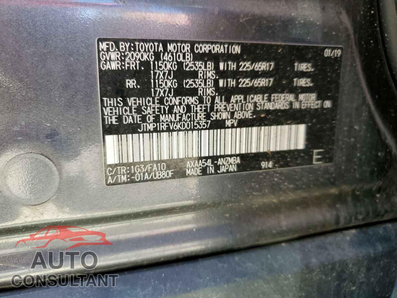 TOYOTA RAV4 2019 - JTMP1RFV6KD015357