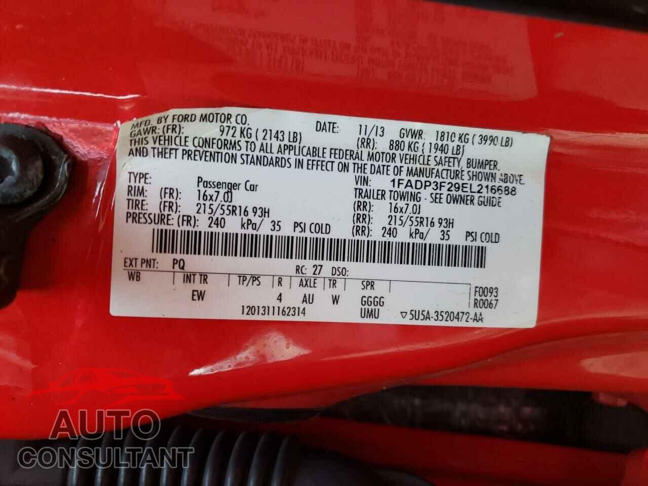 FORD FOCUS 2014 - 1FADP3F29EL216688