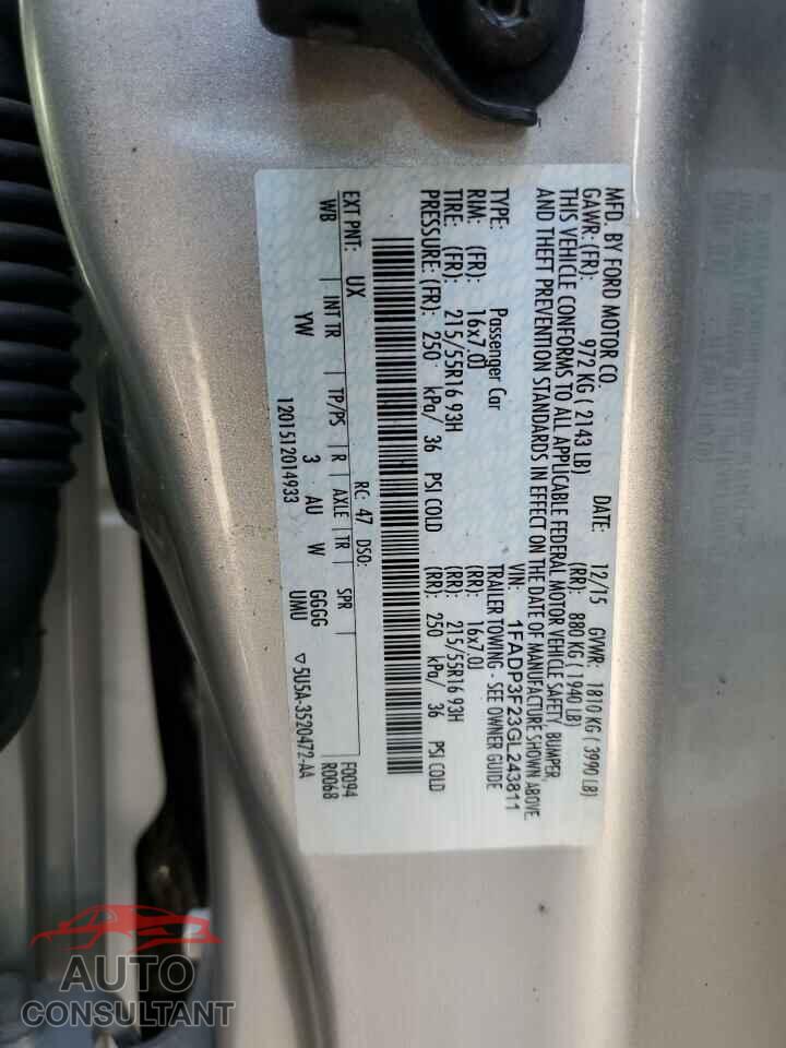 FORD FOCUS 2016 - 1FADP3F23GL243811