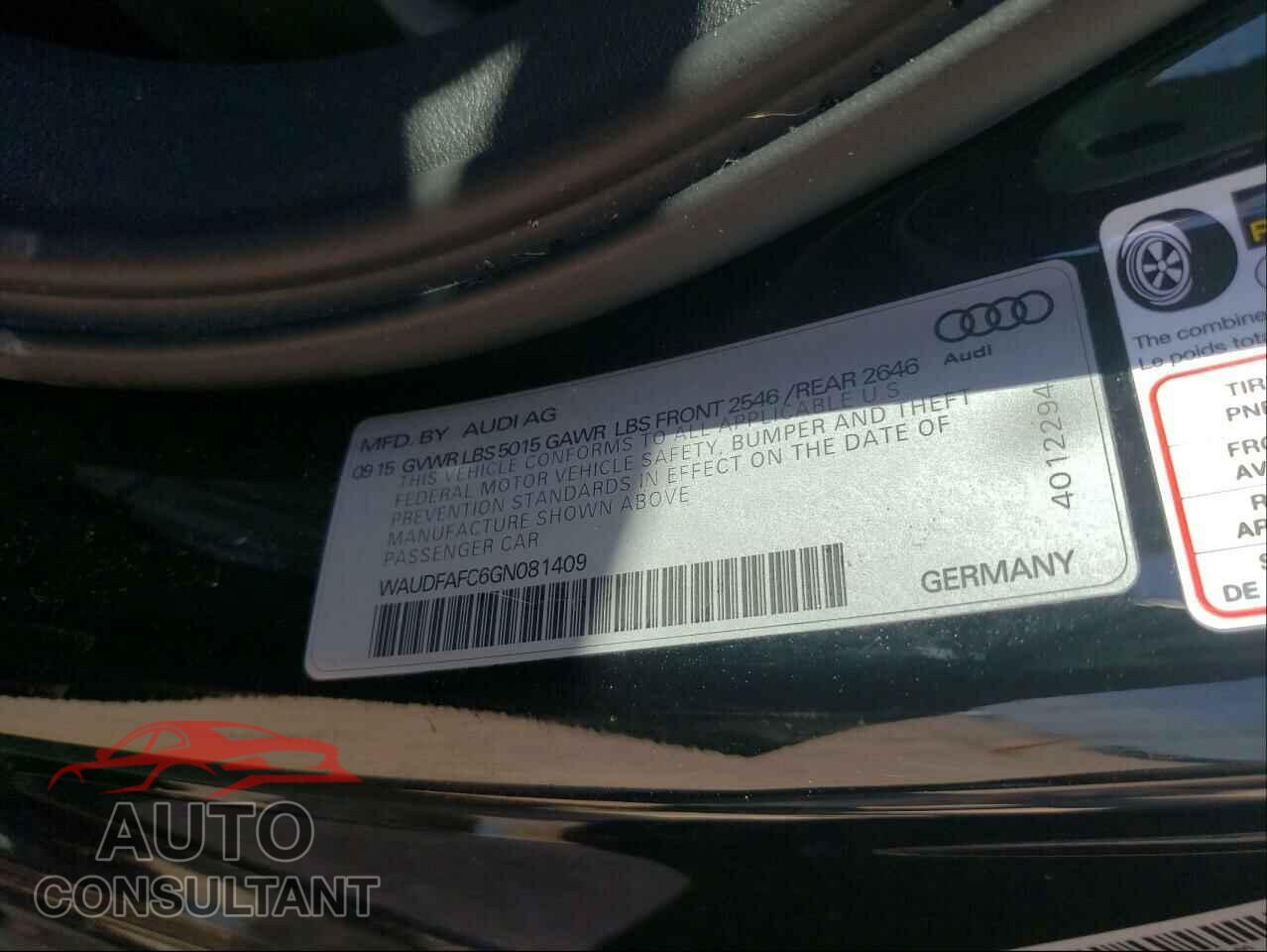 AUDI A6 2016 - WAUDFAFC6GN081409