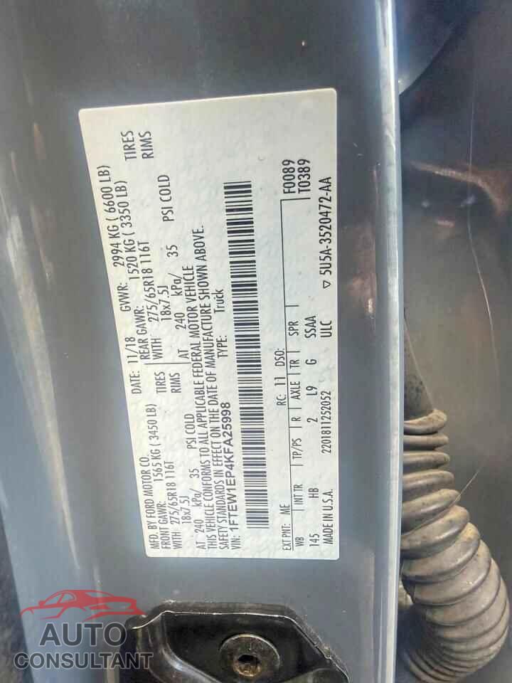 FORD F150 2019 - 1FTEW1EP4KFA25998