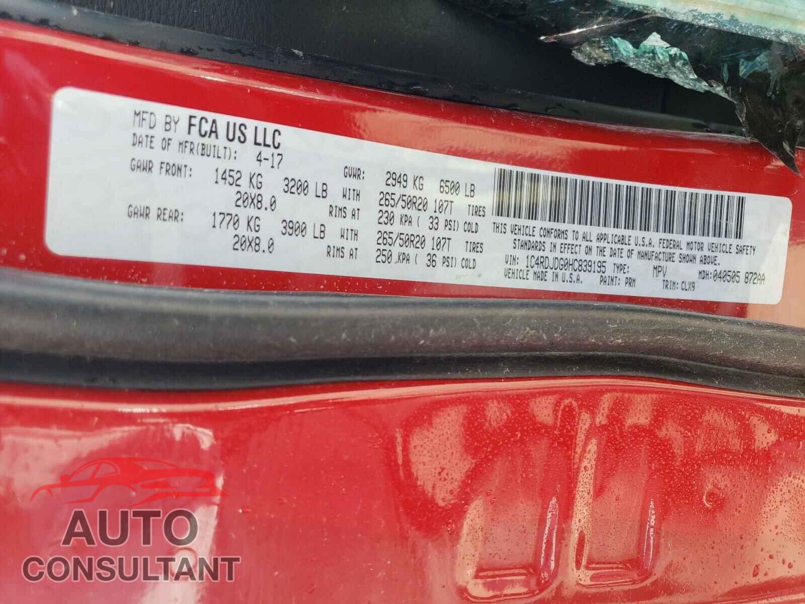 DODGE DURANGO 2017 - 1C4RDJDG0HC839195