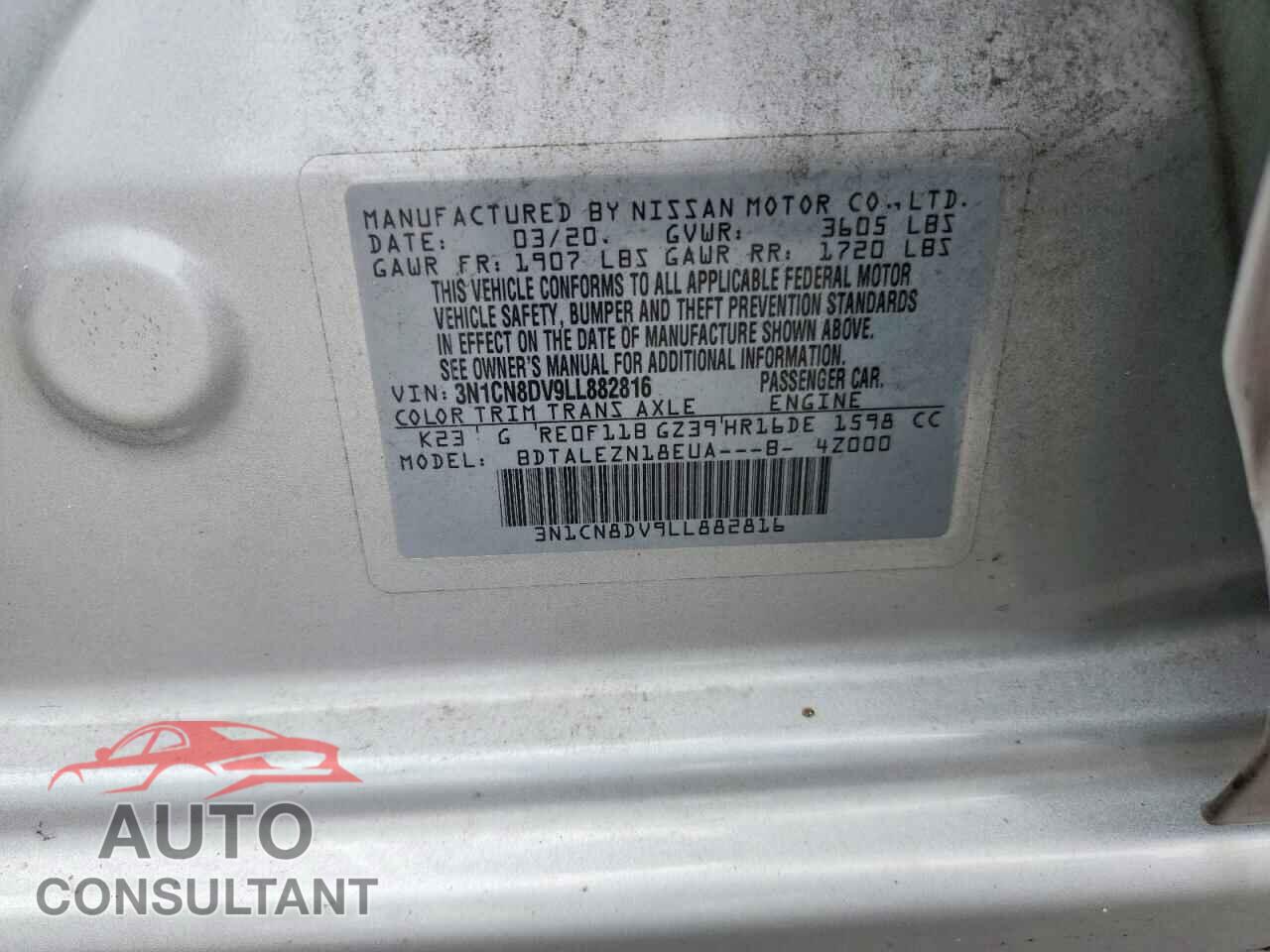 NISSAN VERSA 2020 - 3N1CN8DV9LL882816