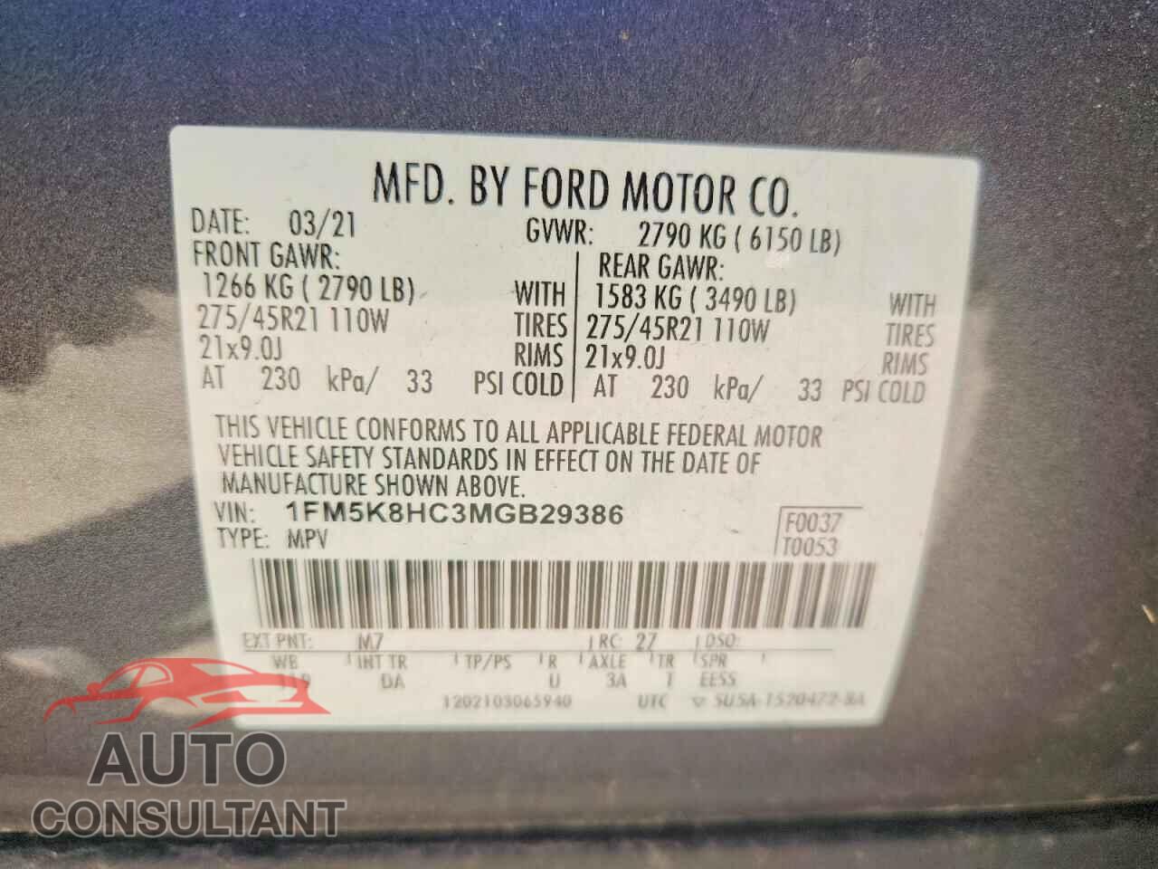 FORD EXPLORER 2021 - 1FM5K8HC3MGB29386