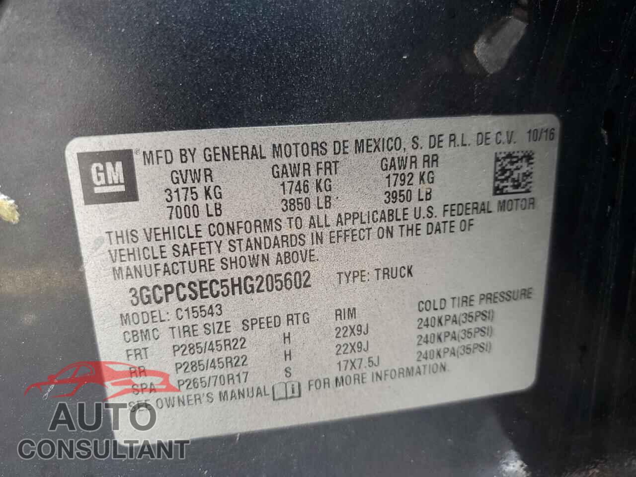 CHEVROLET All Models 2017 - 3GCPCSEC5HG205602