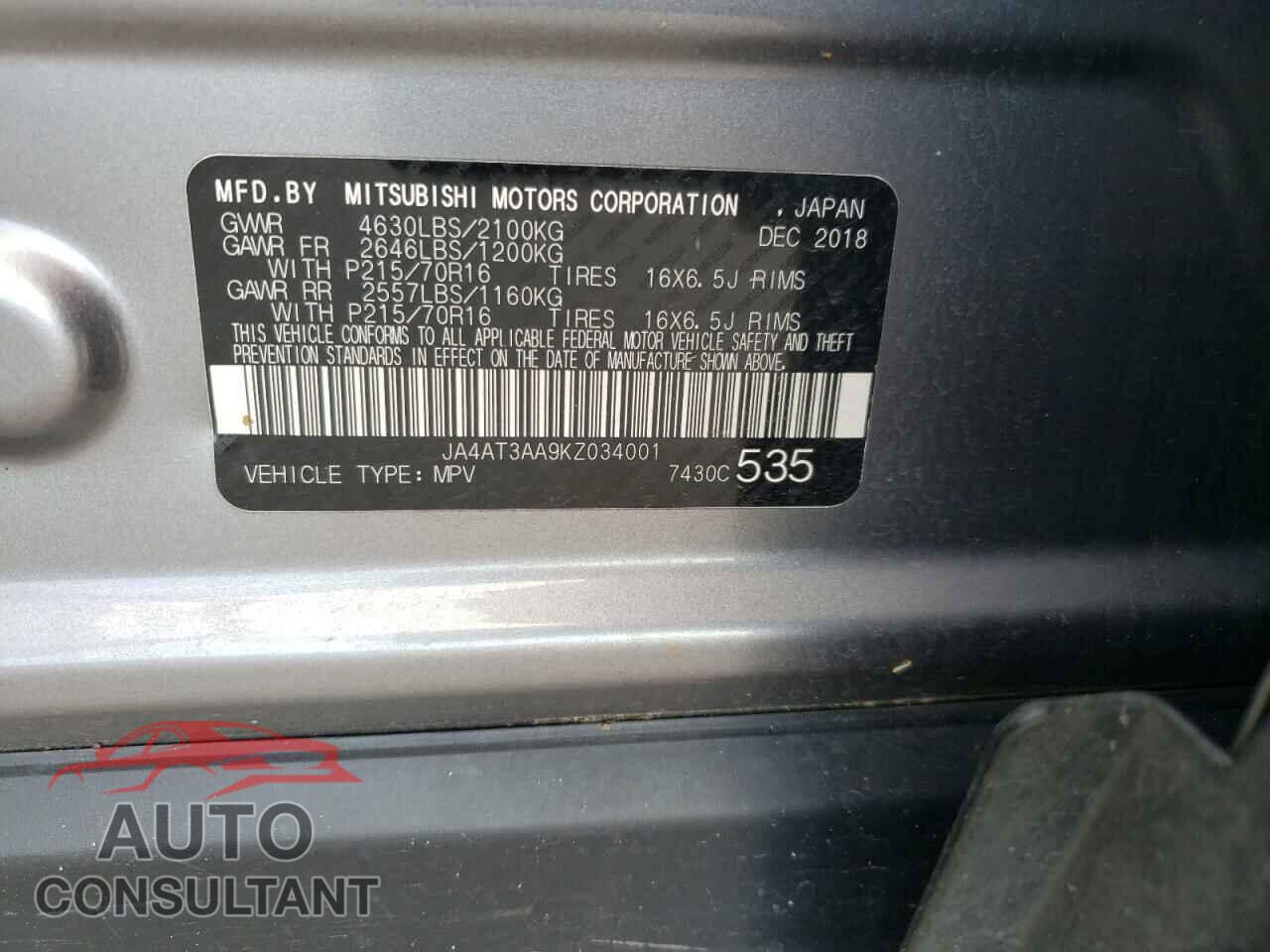 MITSUBISHI ECLIPSE 2019 - JA4AT3AA9KZ034001