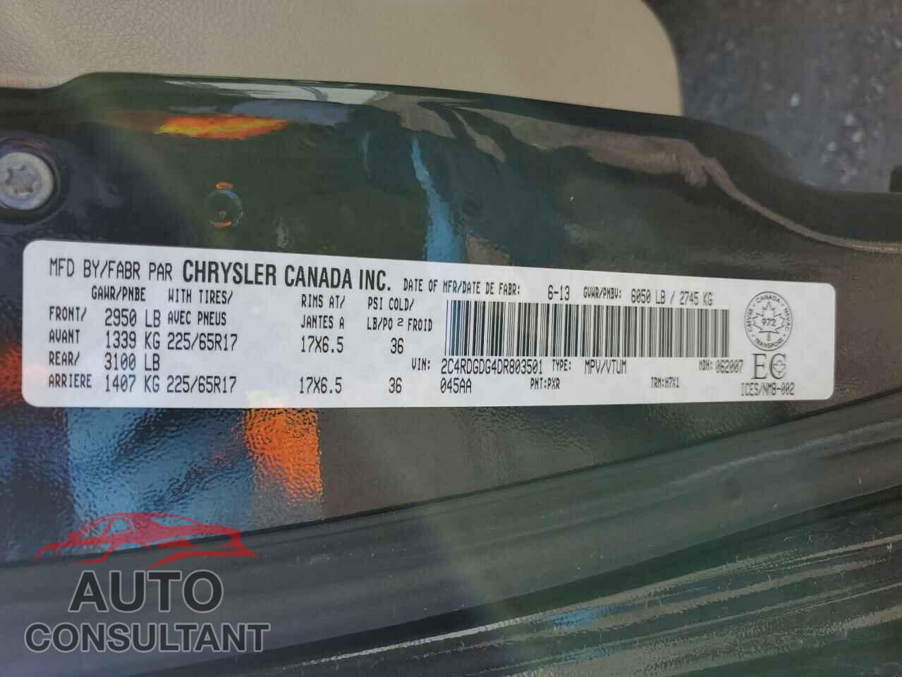 DODGE CARAVAN 2013 - 2C4RDGDG4DR803501