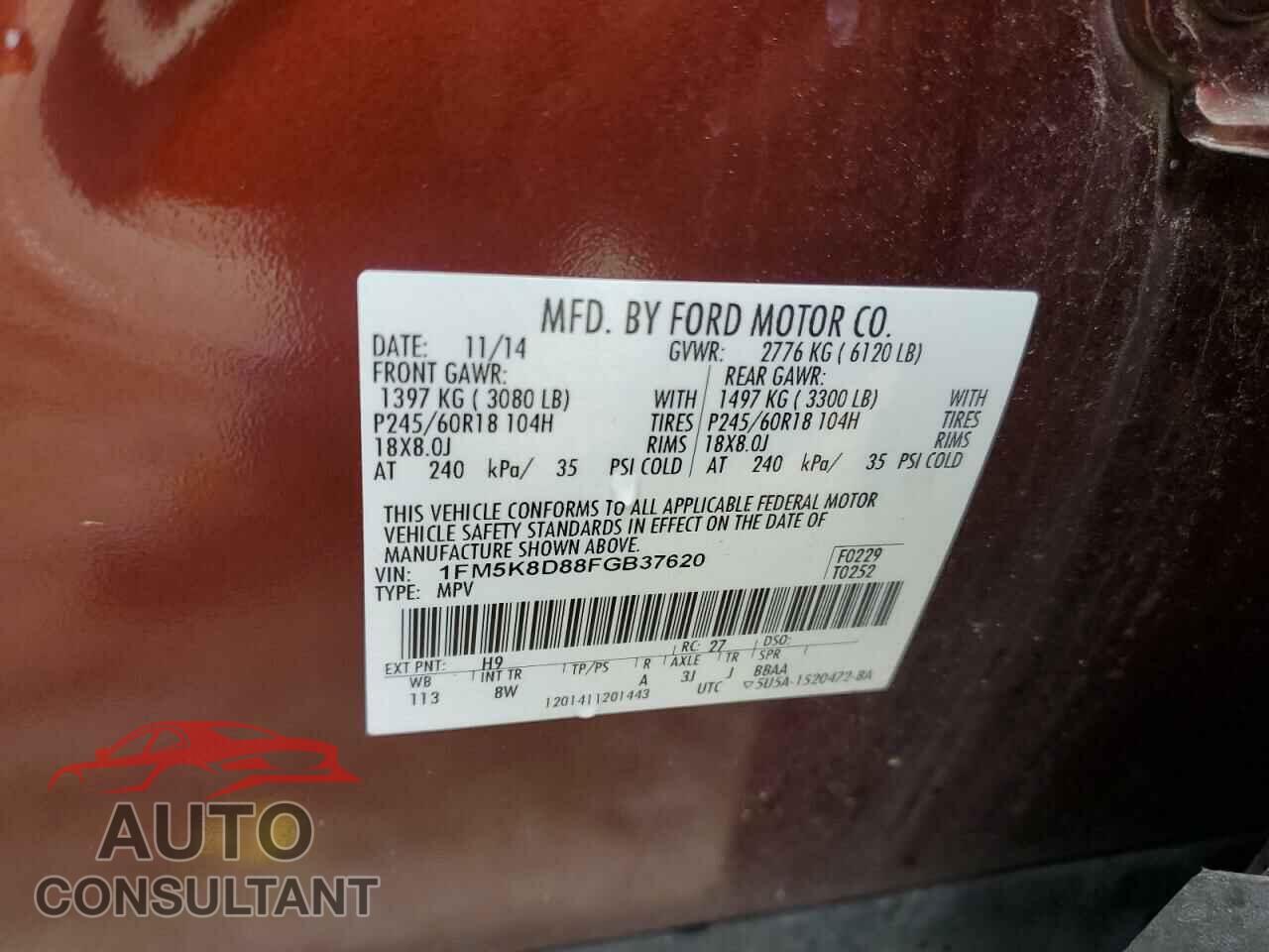 FORD EXPLORER 2015 - 1FM5K8D88FGB37620