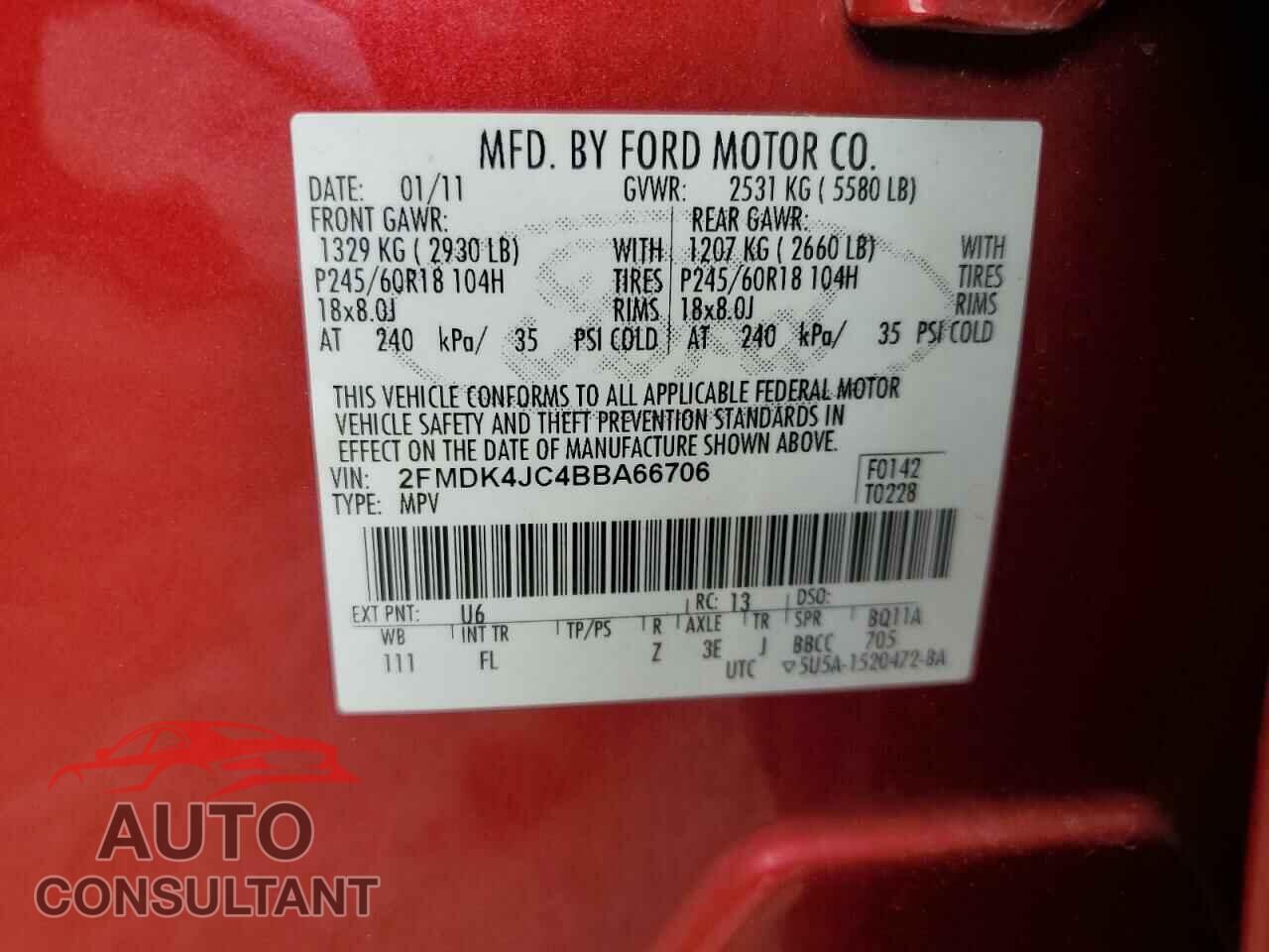 FORD EDGE 2011 - 2FMDK4JC4BBA66706