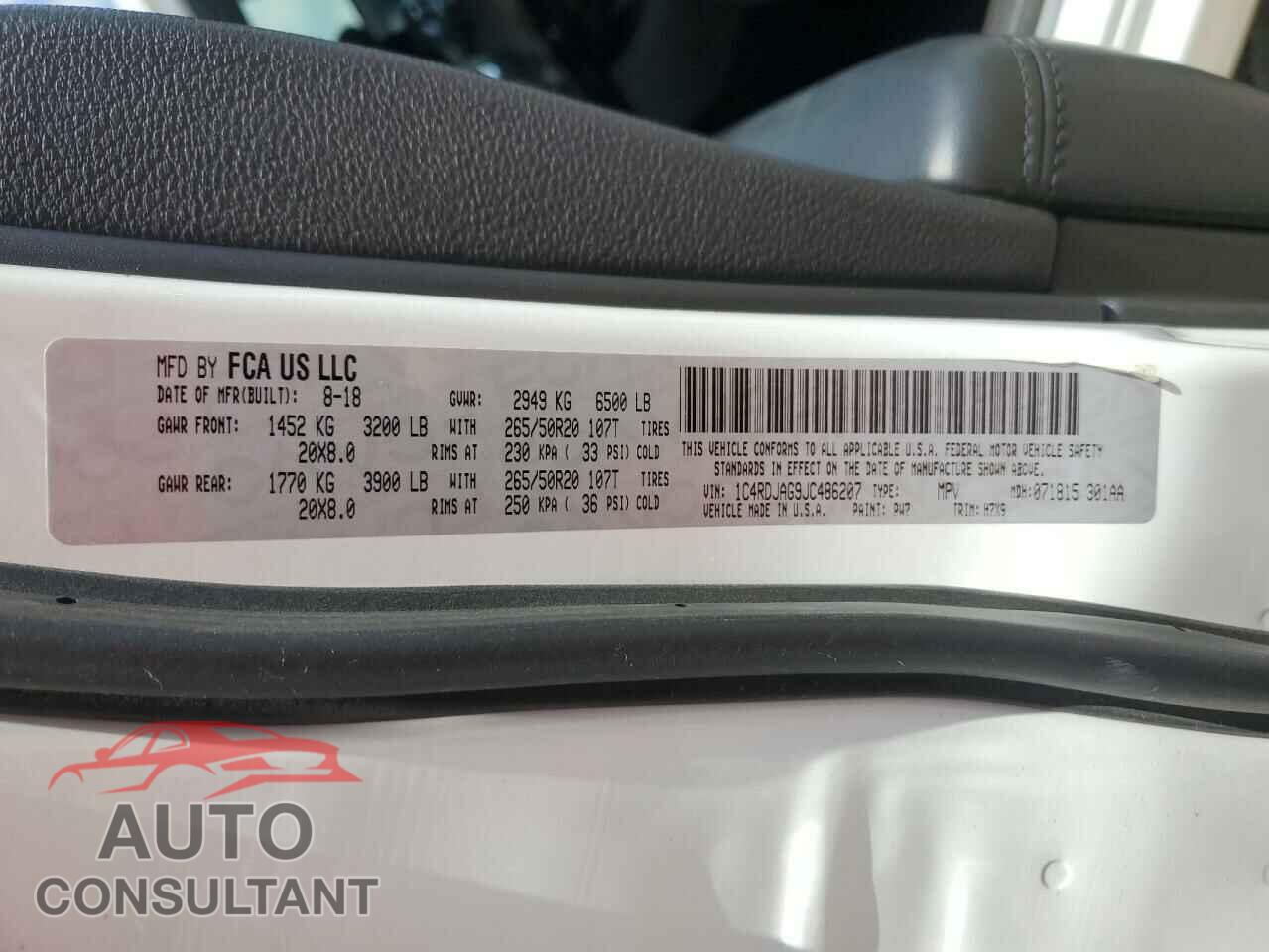 DODGE DURANGO 2018 - 1C4RDJAG9JC486207