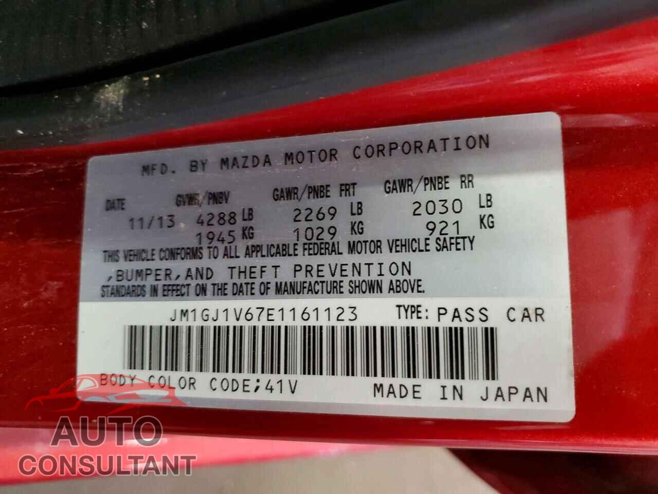 MAZDA 6 2014 - JM1GJ1V67E1161123