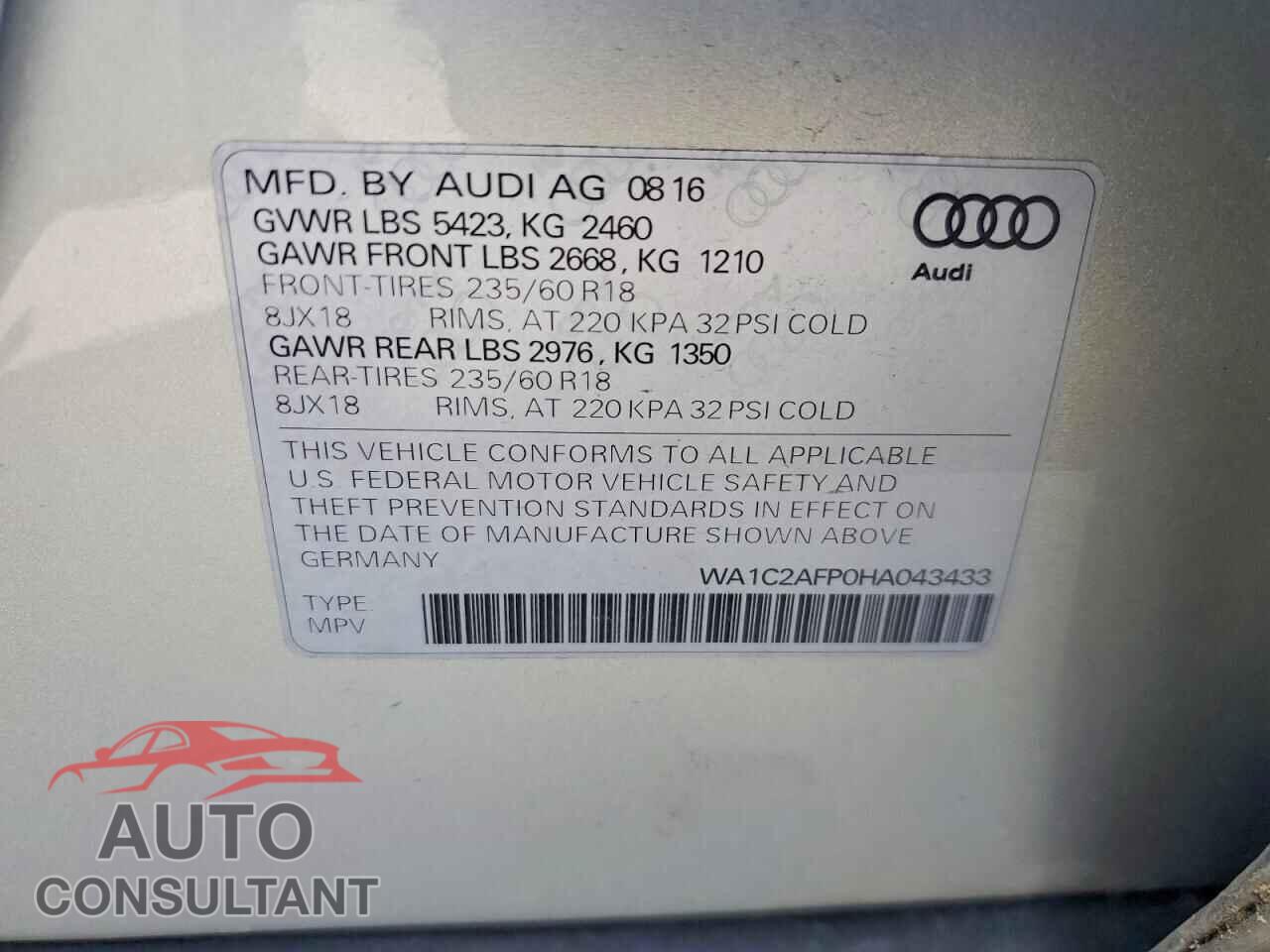 AUDI Q5 2017 - WA1C2AFP0HA043433