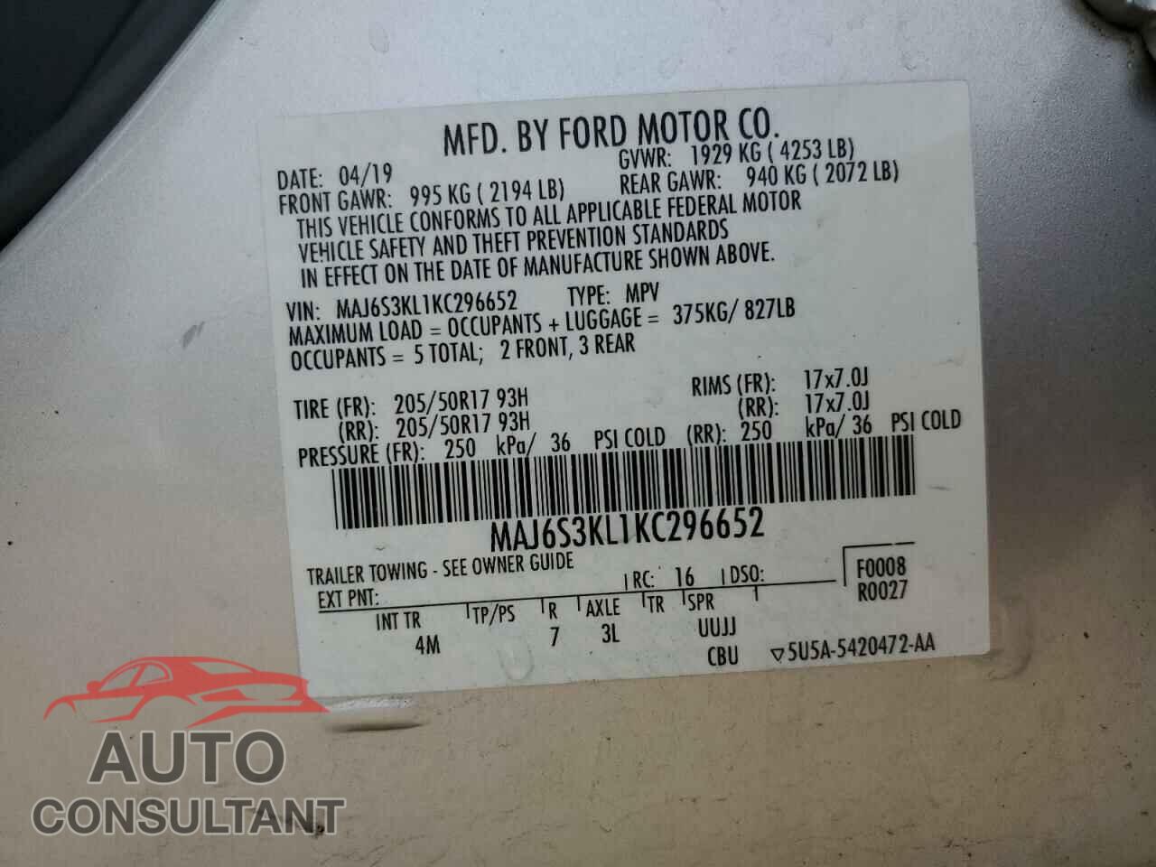 FORD ECOSPORT 2019 - MAJ6S3KL1KC296652