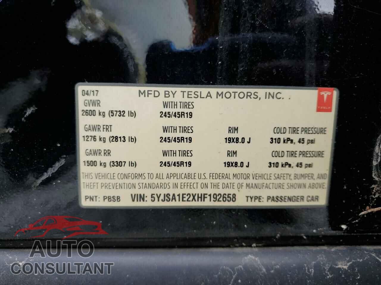 TESLA MODEL S 2017 - 5YJSA1E2XHF192658