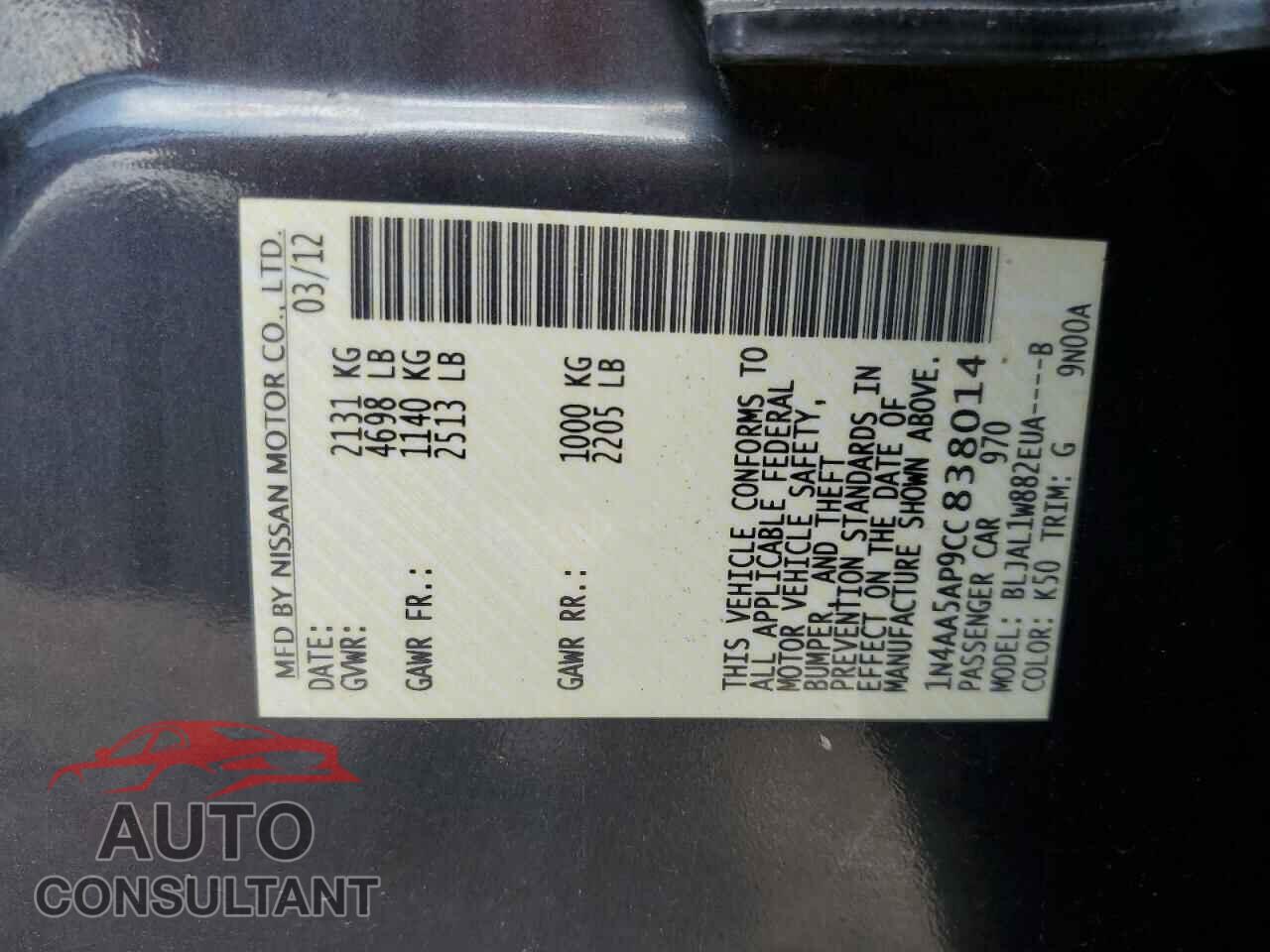 NISSAN MAXIMA 2012 - 1N4AA5AP9CC838014