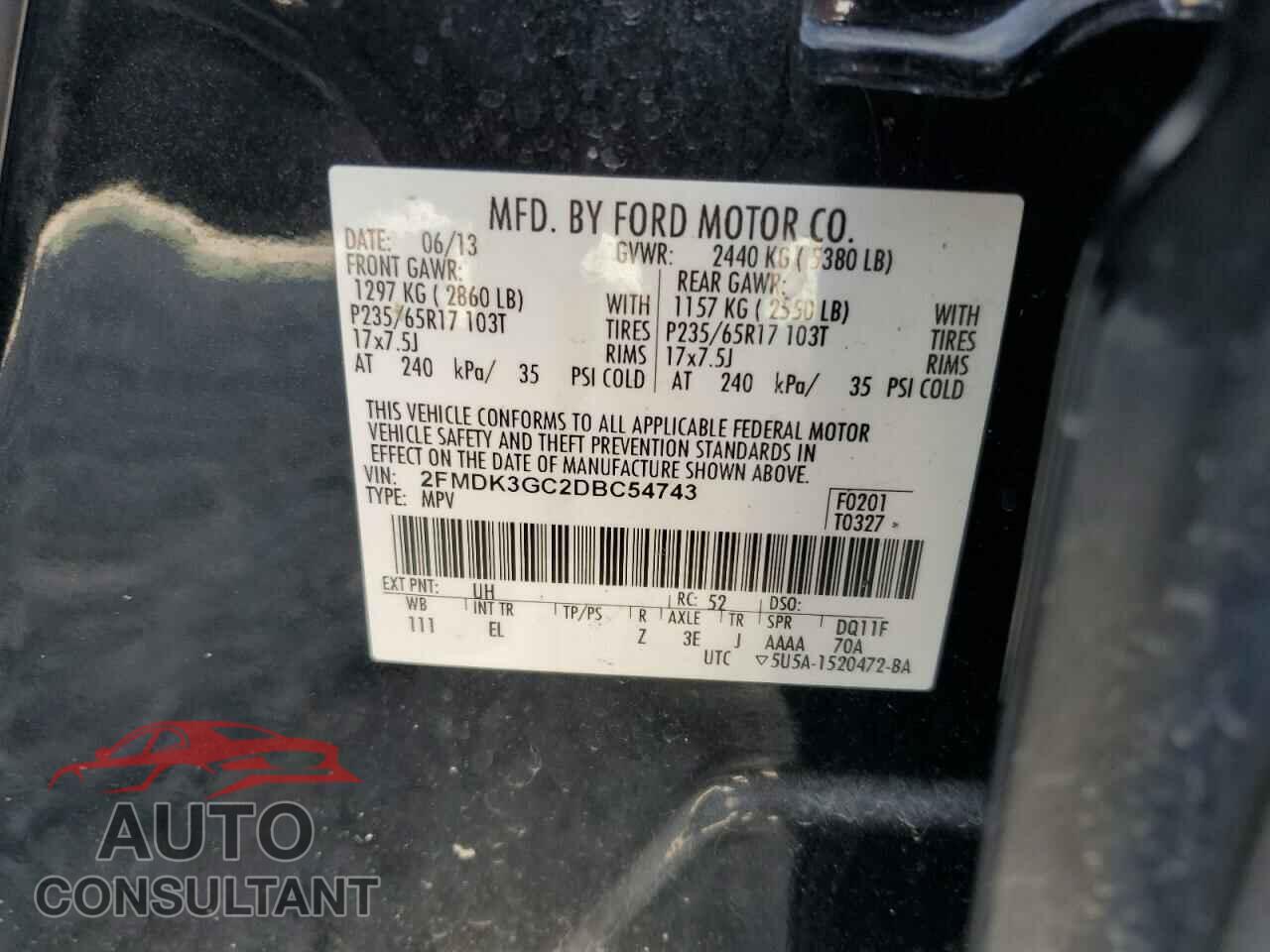 FORD EDGE 2013 - 2FMDK3GC2DBC54743
