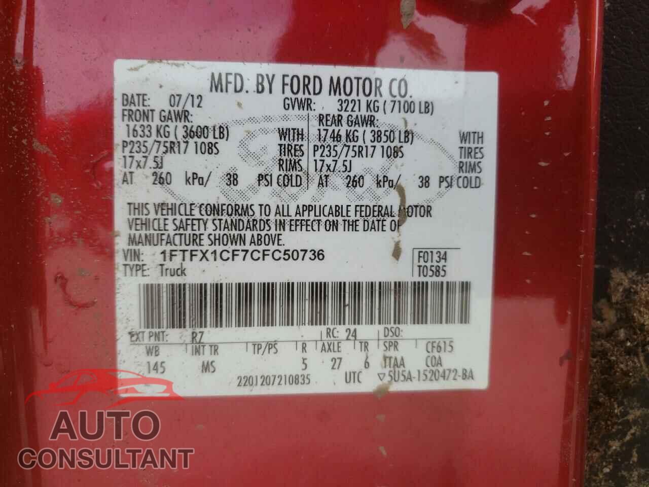 FORD F-150 2012 - 1FTFX1CF7CFC50736