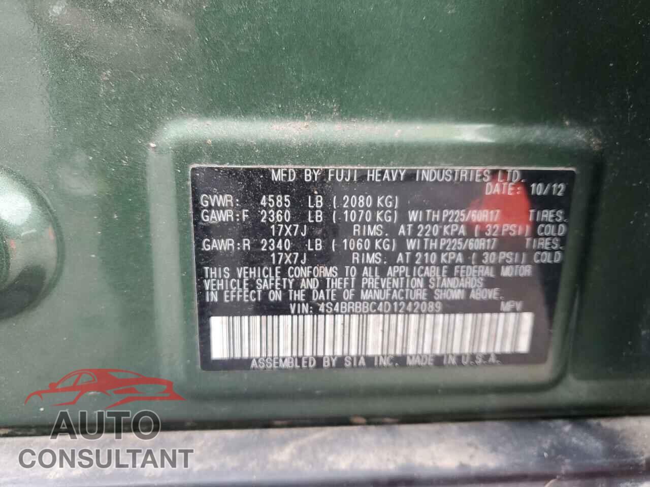 SUBARU OUTBACK 2013 - 4S4BRBBC4D1242089