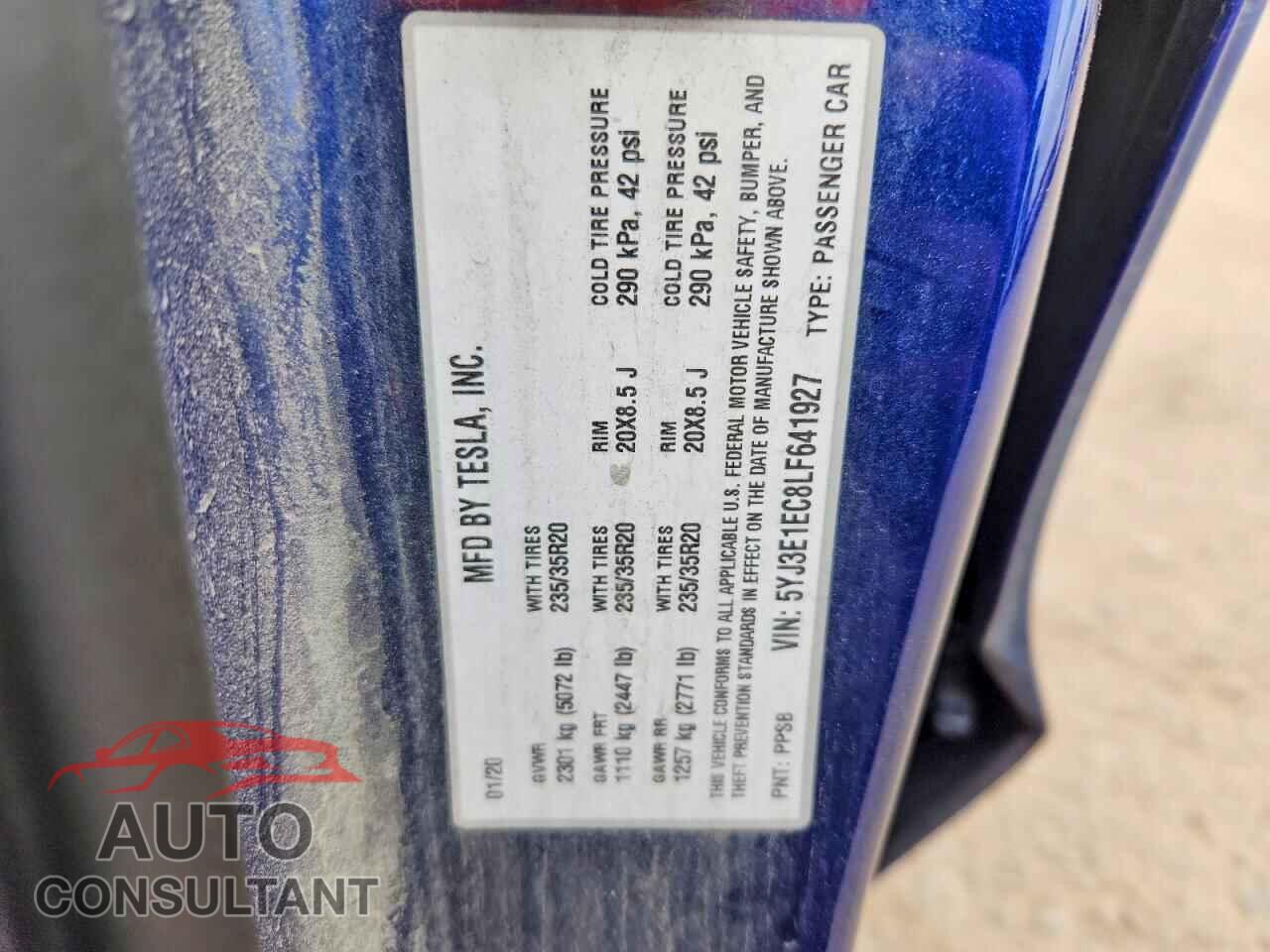 TESLA MODEL 3 2020 - 5YJ3E1EC8LF641927