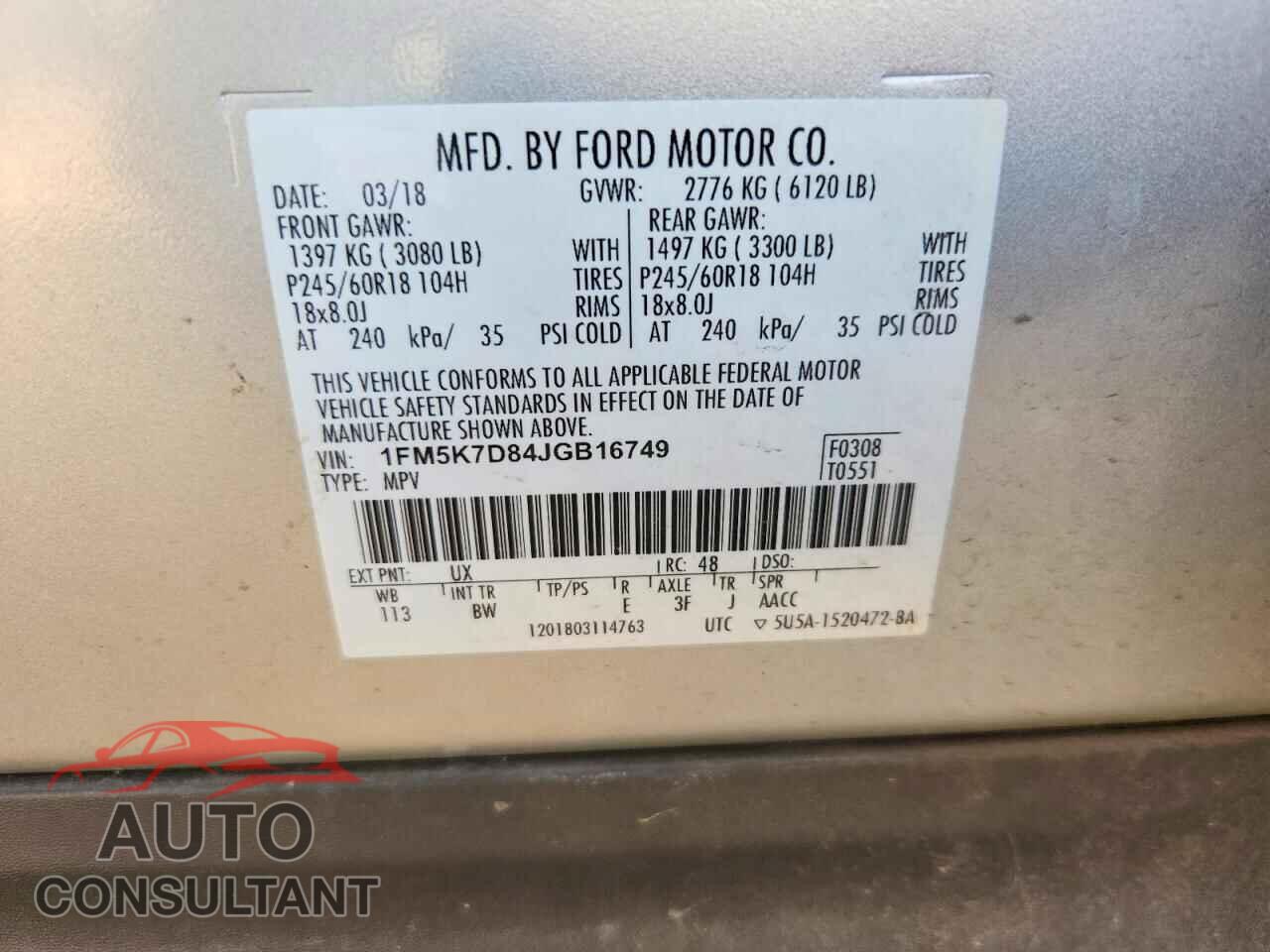 FORD EXPLORER 2018 - 1FM5K7D84JGB16749