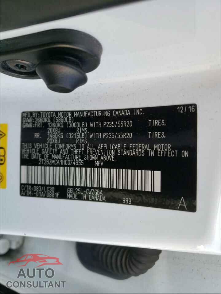 LEXUS RX350 2017 - 2T2BZMCA1HC074955