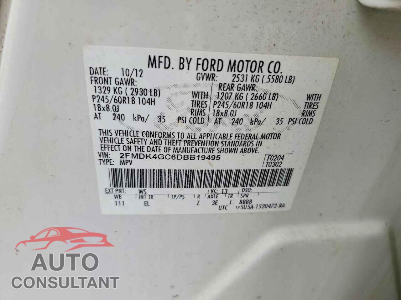 FORD EDGE 2013 - 2FMDK4GC6DBB19495
