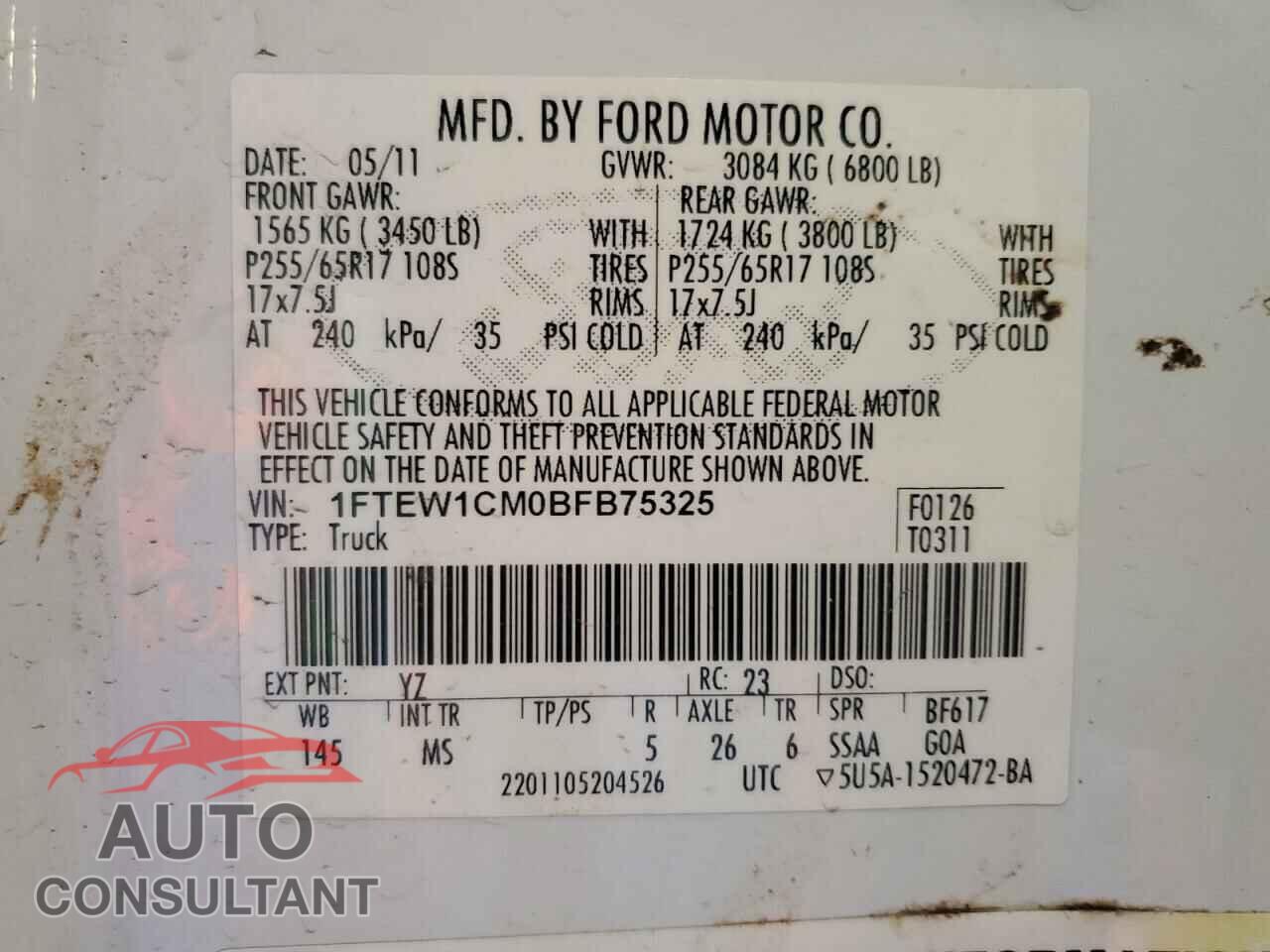 FORD F-150 2011 - 1FTEW1CM0BFB75325