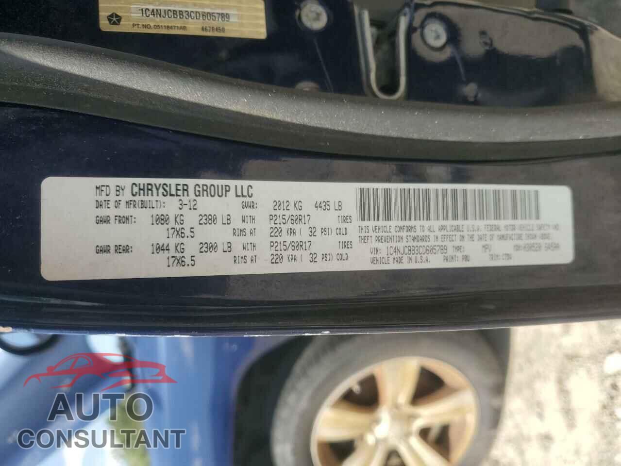 JEEP COMPASS 2012 - 1C4NJCBB3CD605789
