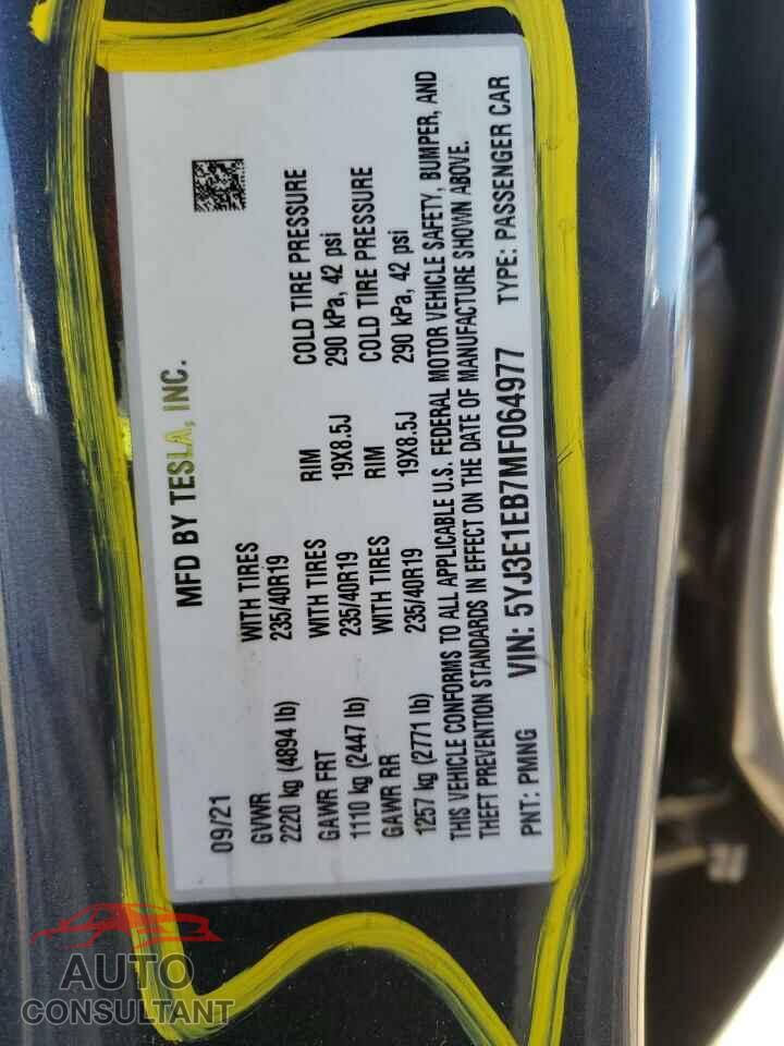 TESLA MODEL 3 2021 - 5YJ3E1EB7MF064977