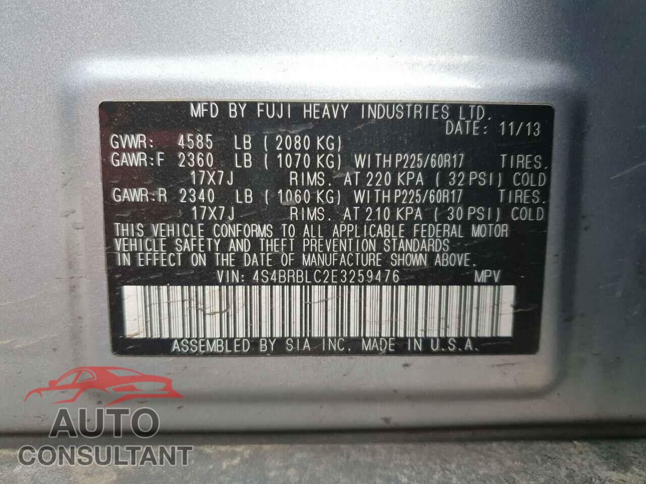 SUBARU OUTBACK 2014 - 4S4BRBLC2E3259476
