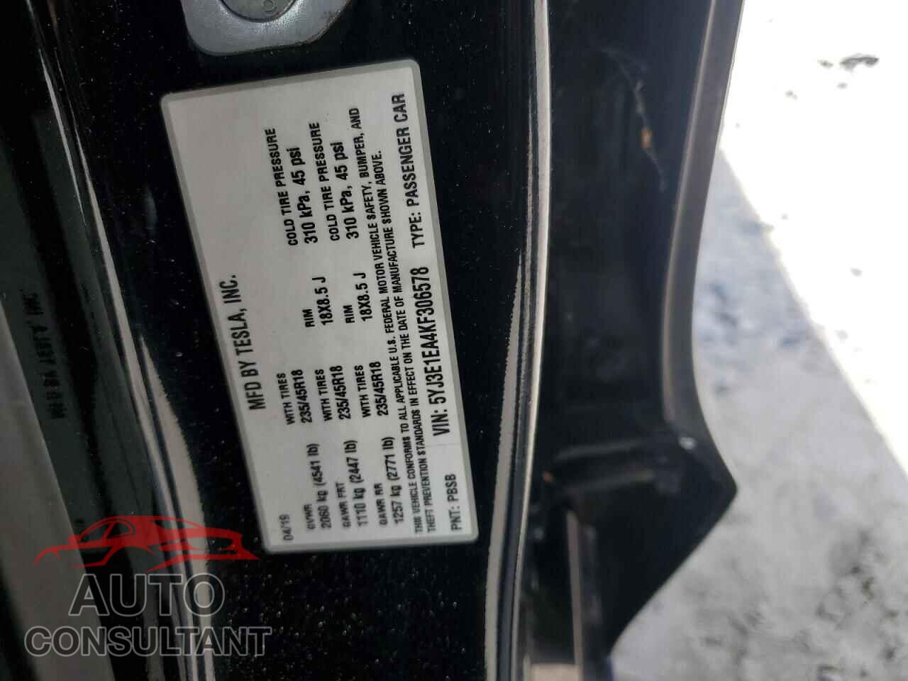 TESLA MODEL 3 2019 - 5YJ3E1EA4KF306578