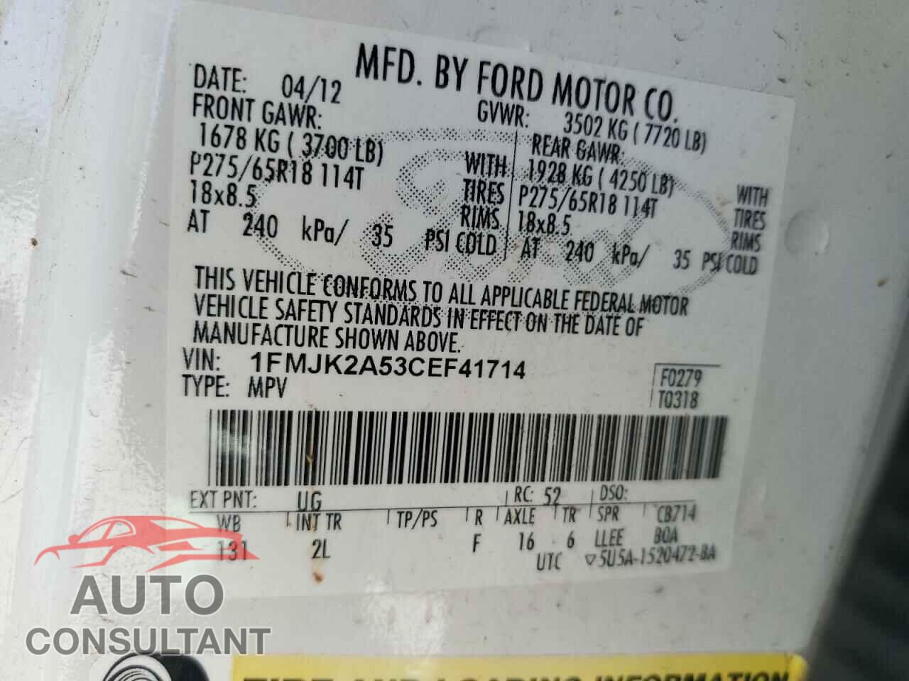 FORD EXPEDITION 2012 - 1FMJK2A53CEF41714