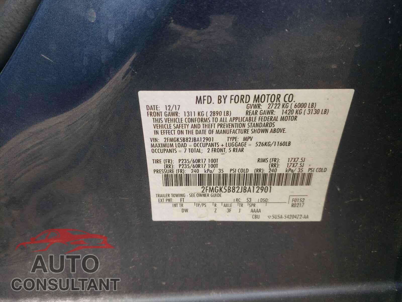 FORD FLEX 2018 - 2FMGK5B82JBA12901