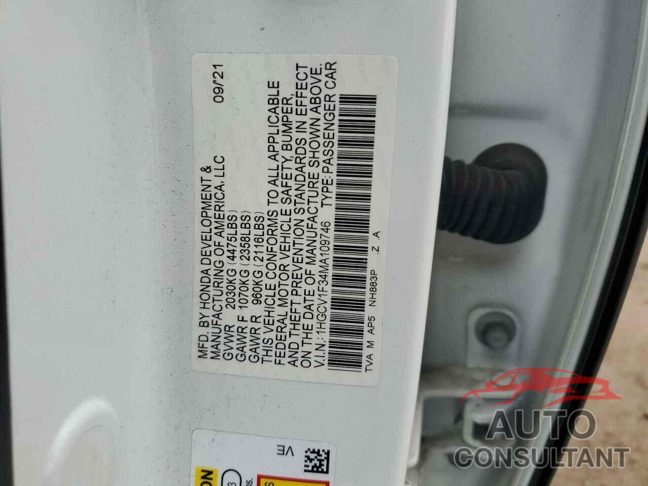 HONDA ACCORD 2021 - 1HGCV1F34MA109746