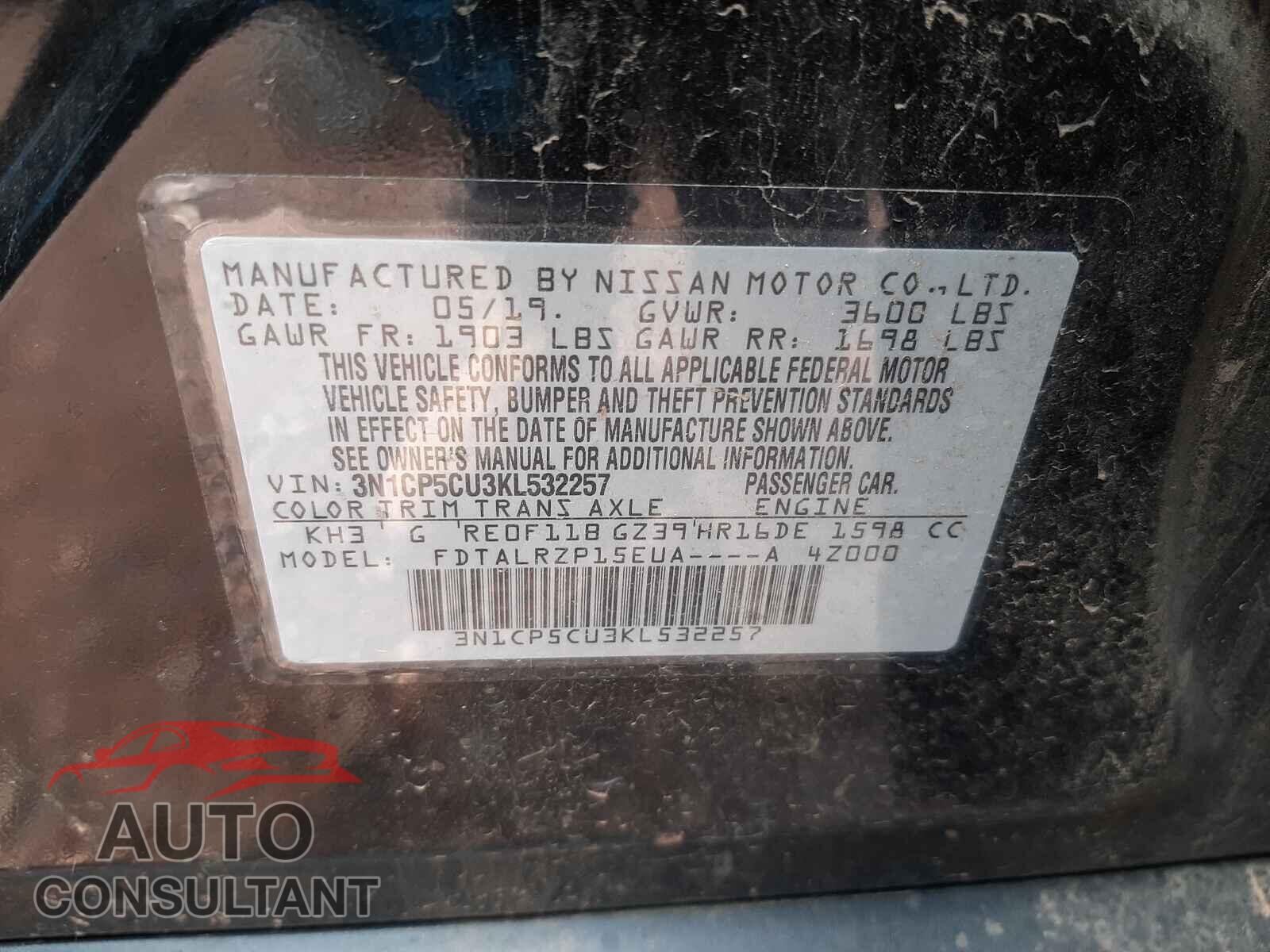 NISSAN KICKS 2019 - 3N1CP5CU3KL532257