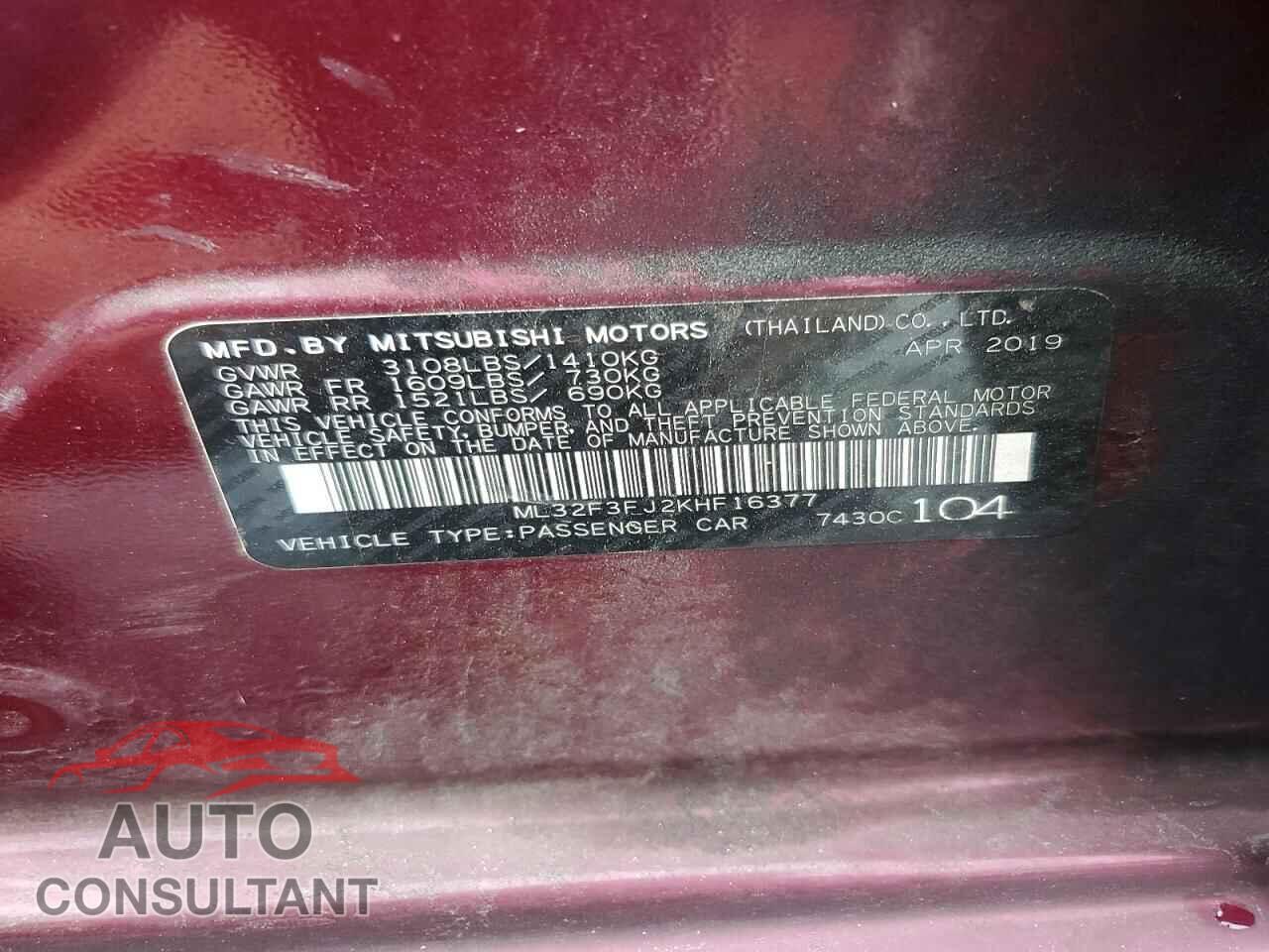 MITSUBISHI MIRAGE 2019 - ML32F3FJ2KHF16377