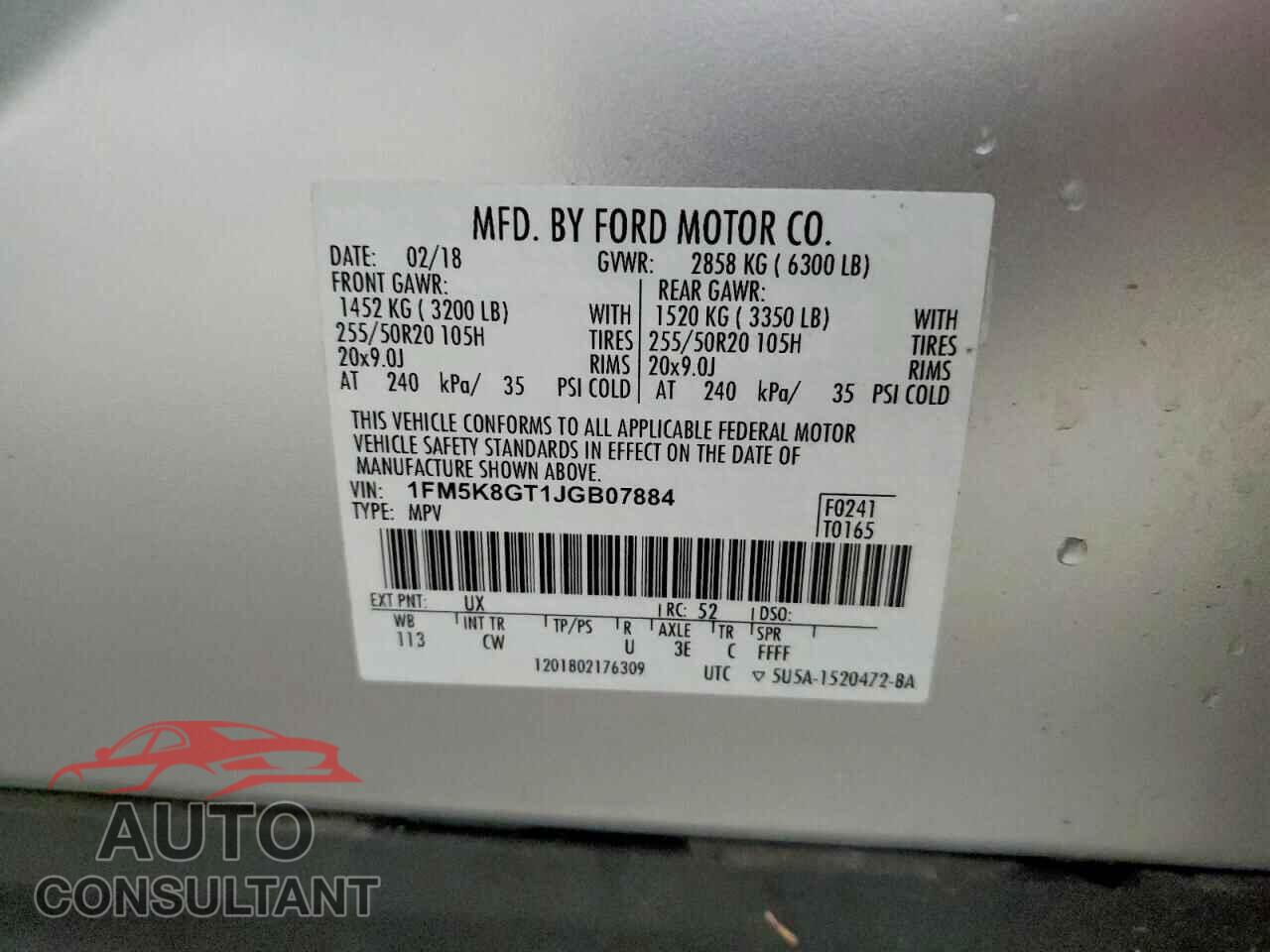 FORD EXPLORER 2018 - 1FM5K8GT1JGB07884