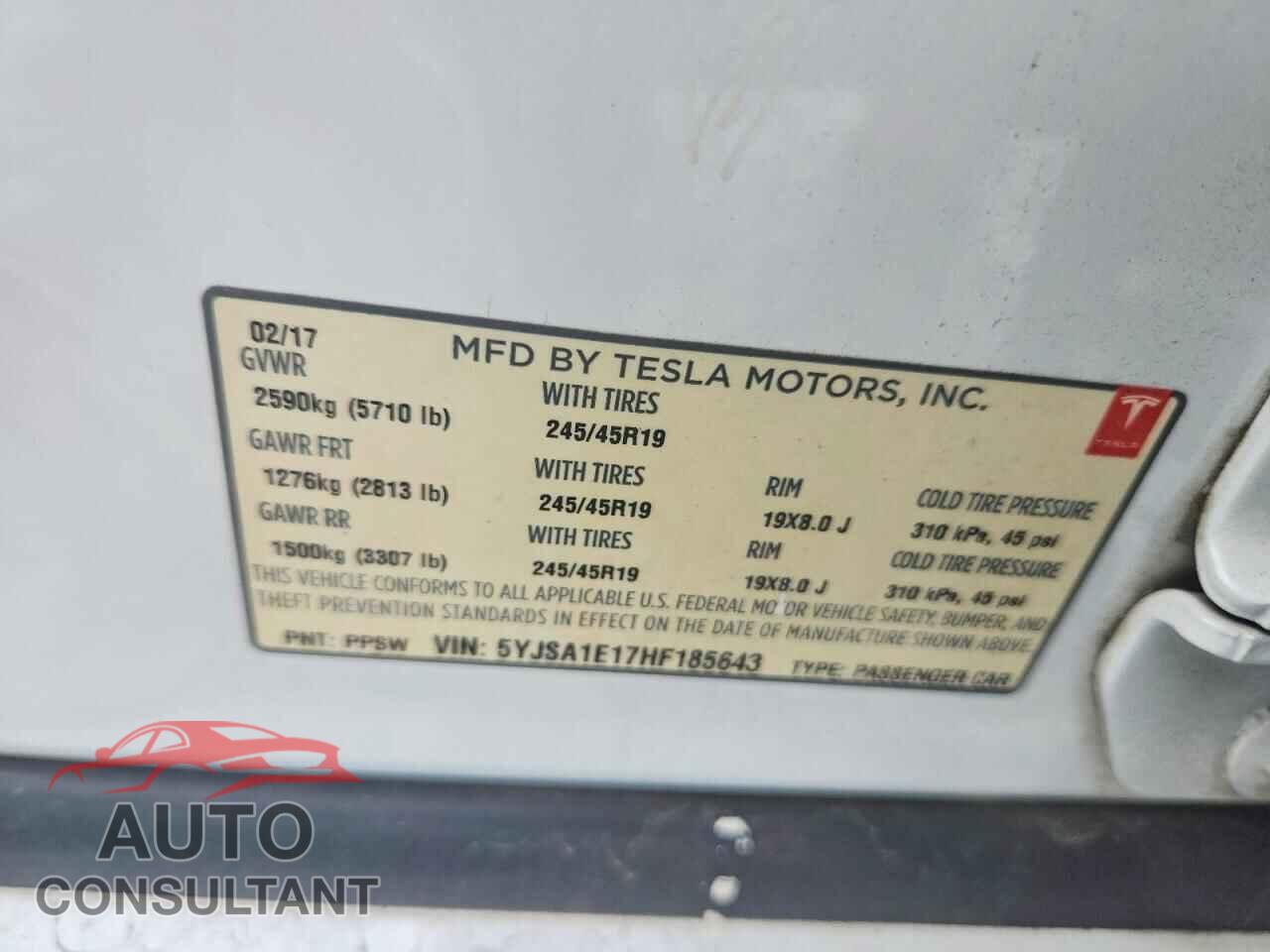 TESLA MODEL S 2017 - 5YJSA1E17HF185643