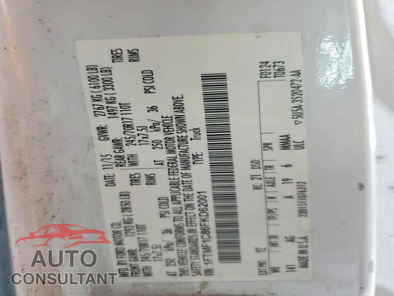 FORD F150 2015 - 1FTMF1C86FKD62001